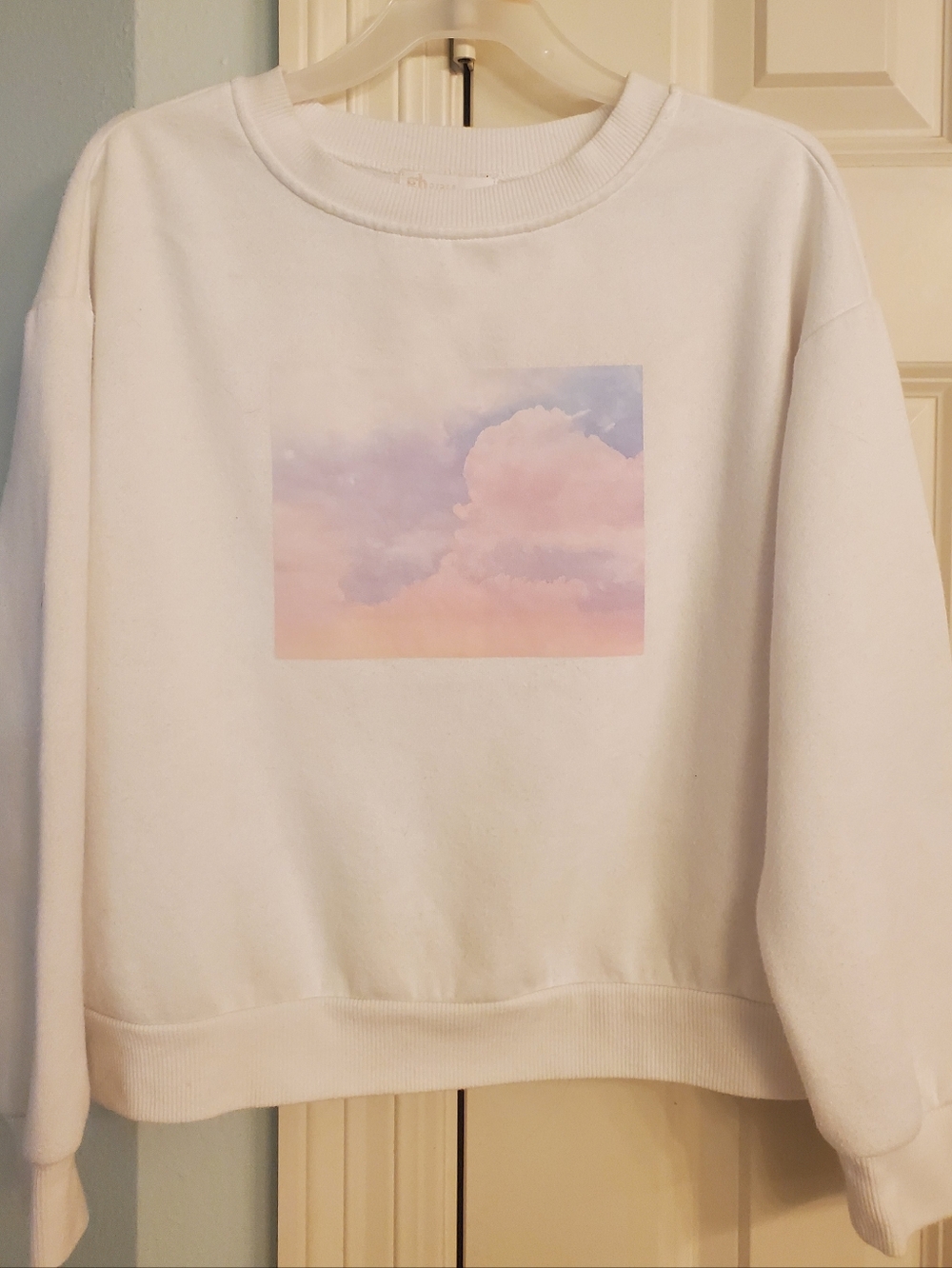GB girls White Crewneck Sweater with Pastel Cloud Print